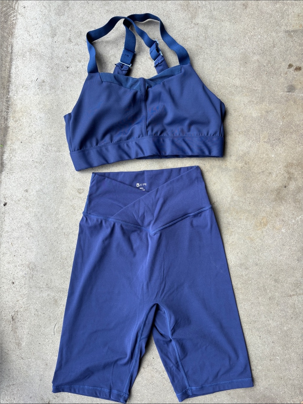 Navy Blue Two-Piece Active Set - Sports Bra & High-Waist Bike Shorts